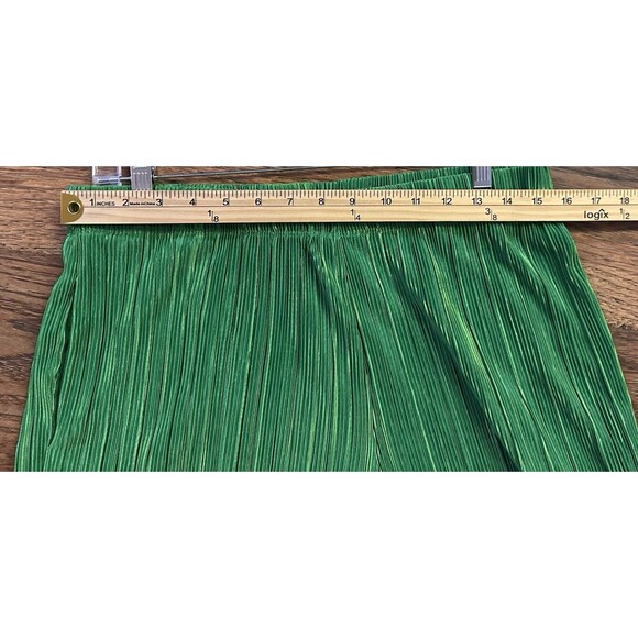 Steve Madden Addy Plisse Green Pleated Wide Leg Pants Elastic Waist L - Picture 5 of 8